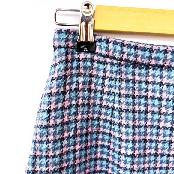 Vintage Aston Made in Scotland 100% Pure Wool Pink Blue Midi Skirt Small - Picture 9 of 9